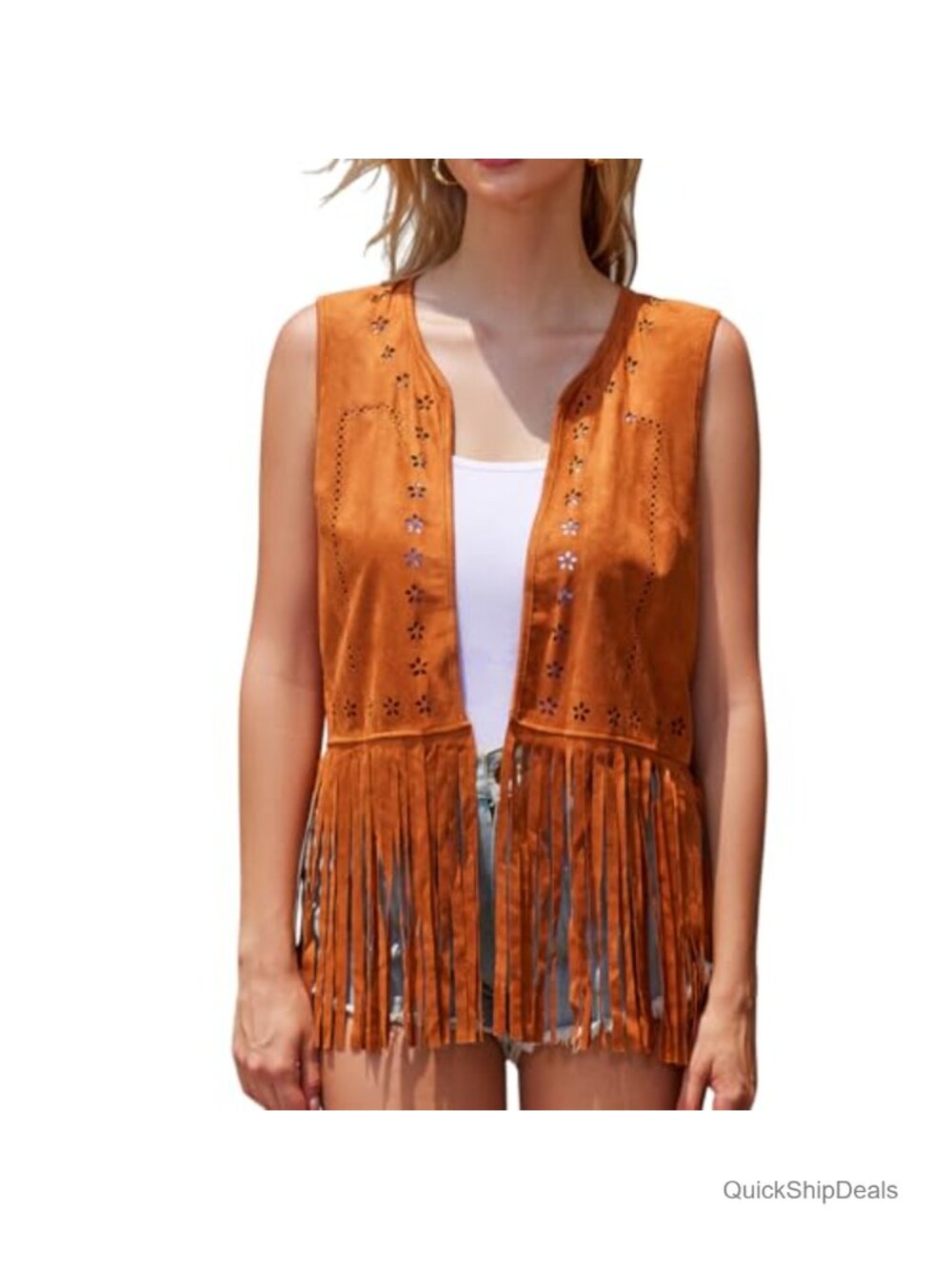 Faux Suede Fringe Vest 70s Hippie Cowgirl Western Sleeveless Tassel